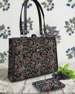 Lady Minimalist Lightweight Floral Velvet Structured Tote Bag with Shoulder <b>Strap</b> and Pouch for Daily Commuting - Product Image 2