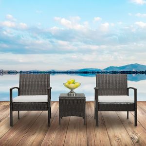 Juego de Muebles de Jardín XH de 3 Piezas: 2 Sillones y 1 Mesa de Centro, Sofá de Ratán en Degradado Marrón - Product Image 3