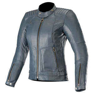 Veste de motard matelassée en cuir véritable pour femme, coupe ajustée, fermeture éclair sur le devant, style moto, tissage en velours côtelé - Product Image 6