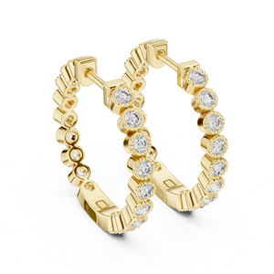 Boucles d'oreilles créoles de luxe en or jaune 18 carats pour femme, serties de diamants de laboratoire taille brillant rond, monture closée - Product Image 3