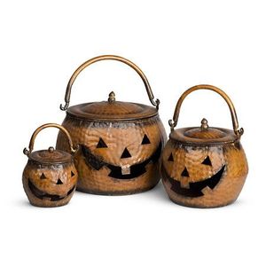 Lanternes de citrouille en métal doré fini antique pour la décoration d'Halloween, lot de 3 - Product Image 2