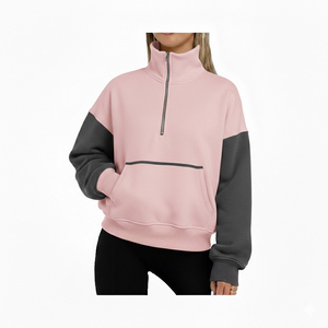 Wholesale Customized Color <b>Block</b> Quarter Zip Sweatshirts Minimalist Streetwear Unisex Stand Collar Pullover Hoodies ODM Factory - Product Image 3