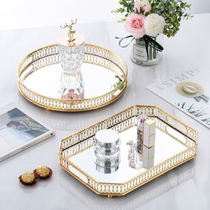 Elegant Home Decoration Metal <b>Mirror</b> Serving Tray Luxury Coffee Table Centerpiece Display Plate With Shiny Frame - Product Image 1