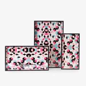 Juego de Bandejas Decorativas de MDF Esmaltado con Impresión Personalizada, Juego de 3 Bandejas de Madera para Servir con Gráficos Geométricos Audaces - Product Image 1