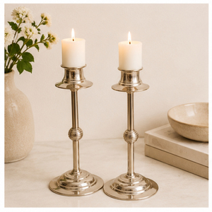 Elegant <b>Silver</b> Aluminum Taper Candle Holders Set of 2 Vintage Metal <b>Candlestick</b> Stands for Wedding Table Centerpieces - Product Image 3