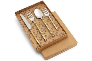 Juego de cubiertos con diseño de cuentas doradas y cabezal plateado, perfecto para uso doméstico, regalos y ocasiones especiales, venta al por mayor desde India. - Product Image 4