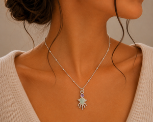Pendentif en argent 925 plaqué argent avec améthyste et amazonite, style luxueux, collier unisexe, à porter tous les jours - Product Image 1