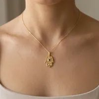 Collier Pendentif Main de Fatma en Pierre Naturelle Turquoise et Zircon Cubique, Anti-Mauvais Œil, Meilleure Vente, Plaqué Or 18 carats, Laiton Anti-ternissement, Bijoux