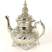 Théière marocaine traditionnelle-Cuivre argenté fabriqué à la main-Theiere Taous N 22-24X21X13-BiyadinaStore-Forme piriforme avec