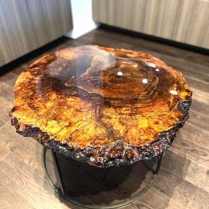 Golden Ember Burl Wood <b>Epoxy</b> Side <b>Table</b> – Handcrafted Live Edge <b>Coffee</b> <b>Table</b> with Resin Finish Molten Gold <b>Epoxy</b> Side <b>Table</b> - Product Image 1