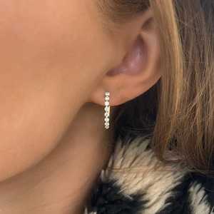 Diamond <b>Hoop</b> <b>Earrings</b> 14K 18K <b>Solid</b> Gold Minimalist Round Cut Lab Grown 12.5mm Snap Lock Luxury Huggies Fine Jewelry Manufacture - Product Image 2