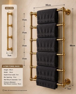 Toallero de Pared de Metal Dorado de 2 Niveles de Lujo para Baño, Hotel y Habitación de Huéspedes, Solución de Almacenamiento Duradera y Elegante para Baño - Product Image 5