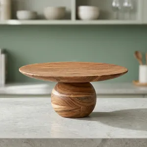 Base para Pastel de Madera de Acacia, Base Plana, Pedestal de Madera Hecho a Mano, Plato para Servir Pasteles, Postres, Frutas y Decoración de Mesa - Product Image 5