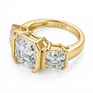 Bague de fiançailles et de mariage unisexe en argent 925 avec trois pierres de moissanite taille octogonale et sertissage à griffes – Cadeau idéal - Product Image 6