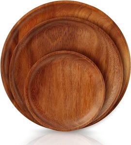 Assiette en bois d'acacia faite à la main, plat de service écologique, vaisselle en bois naturel, assiette en bois pour la cuisine - Product Image 1