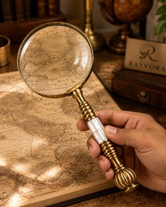 Vintage Brass Handheld <b>Magnifying</b> <b>Glass</b> with 4 Inch Lens and Elegant Ivory Inlay Handle Antique Style 10 Inch Reading <b>Magnifier</b> - Product Image 5