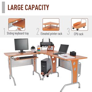 Escritorio de Computadora Esquinero Moderno con Estante Elevado y Bandeja para Teclado con Ruedas, Color Madera, Soporte para CPU, Escritorio en Forma de L para Juegos - Product Image 5