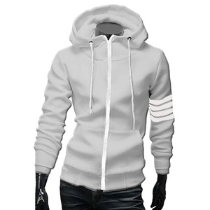 Sweat-shirt à capuche zippé blanc pour homme, coupe classique, décontracté, hiver, en coton tricoté, manches unies, respirant, imperméable - Product Image 6