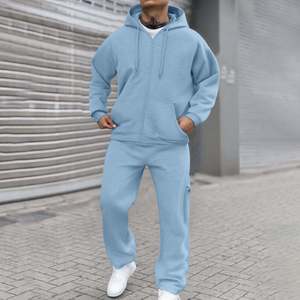 OEM Made Men's Winter Oversized Classic Full <b>Zip</b> 100% Cotton Sweatsuits 2-Piece Long Sleeve Warm Hoodies Sets Pockets - Product Image 5