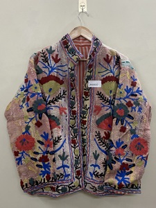 Hand <b>Embroidered</b> Suzani Quilted <b>Jackets</b> <b>for</b> <b>Women</b>, Colorful Floral Boho Ethnic Outerwear with Artisan Stitching and Striped - Product Image 5
