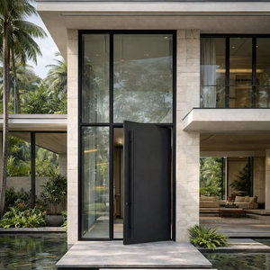 Porte d'entrée extérieure pivotante surdimensionnée en fer, design architectural moderne, avec insert en verre trempé, sur mesure de qualité supérieure pour villas et hôtels, modèle 2026 - Product Image 1