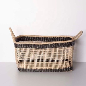 New Arrival Vintage Style Seagrass <b>Basket</b> Non-toxic Indoor Seaweed Fiber Storage <b>Baskets</b> Black <b>Laundry</b> <b>Baskets</b> - Product Image 5