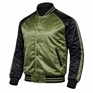 Custom Satin Windproof Varsity Bomber <b>Jacket</b> <b>Men's</b> Navy Silver Baseball Front Logo Embossed Printing Casual High Street Autumn - Product Image 6