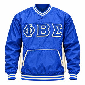 Chaqueta Varsity Cortavientos Phi Beta Sigma Azul Rey con Ribete Blanco, Sudadera con Letras Griegas, Manga Larga, Deportiva, para Fraternidad - Product Image 3