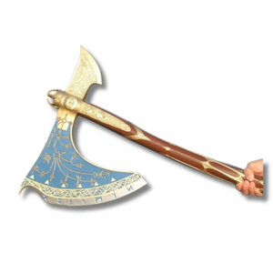 Hacha Vikinga Hecha a Mano con Mango de Madera de Fresno Grabado y Funda de Cuero con Grabado en la Cabeza - Product Image 1