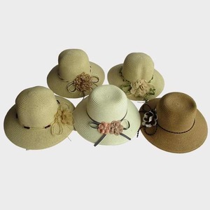 Sombrero de Paja Natural de Rafia Mixta para Niñas, Estilo Fedora, Artesanal, para Viajes, Negocios, Ciclismo, Protección contra el Polvo - Product Image 1
