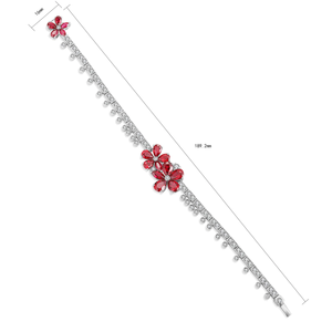 Romantic <b>Bracelet</b> With Pear Cut 925 Silver <b>Red</b> Gemstone Flower Design And Diamond Accents For Women Wedding Jewelry - Product Image 4