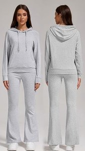 Conjunto de Sudadera con Capucha y Pantalones de Felpa para Mujer, 2 Piezas, Color Sólido, Corte Holgado, Casual, Manga Larga, 100% Algodón, Transpirable - Product Image 5