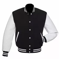 Veste universitaire noire et blanche pour homme, style preppy, col rabattu, coupe classique, en laine et polyester, couleur unie, pour l'automne