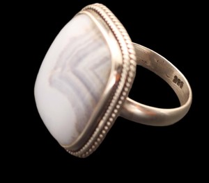 Wholesale Natural Blue Lace Agate Rectangle <b>Ring</b> Silver Plated Handmade Gemstone <b>Statement</b> <b>Ring</b> Boho Fashion Jewelry Supplier - Product Image 2