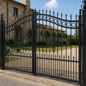 Puerta de Entrada Doble de Hierro Forjado de Lujo, Puerta de Jardín Arqueada Ornamental de Acero para Villa o Explotación Agrícola - Product Image 1