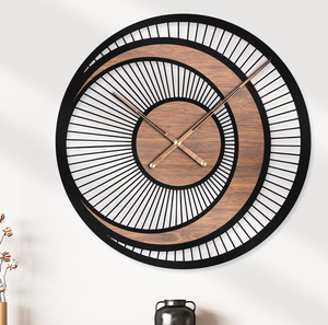 Horloge murale spirale moderne en bois et métal, horloge décorative artistique, accent d'intérieur contemporain de designer - Product Image 1