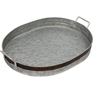 Juego de 3 bandejas ovaladas de metal galvanizado con asas de hierro, bandeja decorativa para el hogar, hotel, restaurante. - Product Image 5