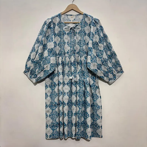 Vestido Casual Midi para Mujer, Tejido 100% Algodón, Estampado Floral Liso, Manga Corta, Cintura Imperio, Estilo Babydoll, Oversize, Cuello en V, Holgado - Product Image 4