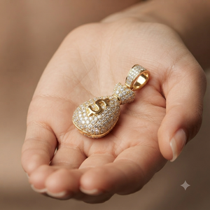 Collar de Plata de Ley 925 con Diamante Cultivado en Laboratorio, Diseño de Bolsa de Dinero y Símbolo del Dólar, Colgante Personalizado de la Fortuna - Product Image 4
