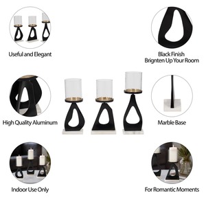 Juego de 3 Portavelas Modernos de Aluminio Negro, Vidrio y Mármol, Soporte Decorativo de Lujo para Velas para Interiores del Hogar a un Precio Accesible - Product Image 5