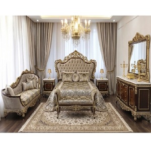 Majestic <b>Gold</b> Finish Wooden Bed with <b>Side</b> <b>Tables</b> Classic Bedroom Furniture Customized Palace Style Bedroom Set Australia - Product Image 1