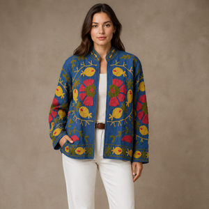 Chaqueta de algodón Suzani hecha a mano en India, chaqueta corta bordada a mano, abrigo unisex, chaqueta corta Suzani hecha a mano - Product Image 1