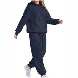 Conjunto Deportivo Casual de Dos Piezas para Mujer, Sudadera con Capucha y Bolsillos, Manga Larga, Corte Holgado, 100% Algodón Felpa - Product Image 3