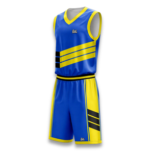 Conjunto de Camiseta de Baloncesto Personalizada Unisex Azul y Amarilla, sin Mangas, Cuello en V, Secado Rápido, Impresión por Transferencia de Calor, 100% Poliéster, Deportiva - Product Image 3