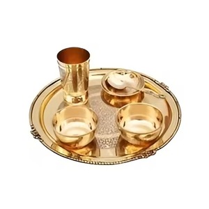 Ensemble de thali en laiton indien en gros – Vaisselle traditionnelle pour dîner, assiettes, bols, cuillères, tasses, articles de table pour hôtels, restaurants et maisons - Product Image 5