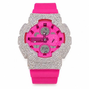 Women's Fashion Quartz <b>Watch</b> With Rhinestone Accents Stainless Steel Case Pink Silicone Band Round Design - Product Image 1