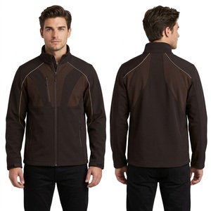 Chaqueta Softshell Personalizada para Hombre en Poliéster y Nailon Marrón Oscuro con Cierre Frontal Liso y Parte Trasera a Juego para un Estilo Sencillo Diario - Product Image 1