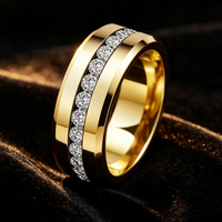 Titanium Ring with Center Channel Set Zirconia Eternity Band, 8mm Flat Wedding Band for Men Women, Wholesale Luxury Jewelry