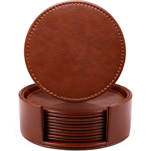 Classic Leather <b>Coaster</b> Table Mat for Leather <b>Round</b> <b>Coaster</b> Set with Non Slip Design for Table Mats - Product Image 1