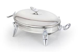 Wholesale Luxury Oval Stainless Steel Chafing Dish Single Food <b>Pan</b> Buffet Warmer Catering Serving Station Gold Accents <b>Stand</b> Sin - Product Image 6